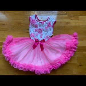 POPATU GIRLS PEACH FLORAL TULLE DRESS SIZE 5/6
